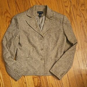 Ann Taylor Herringbone Tan Blazer Size 6   Three Button Wool & Silk